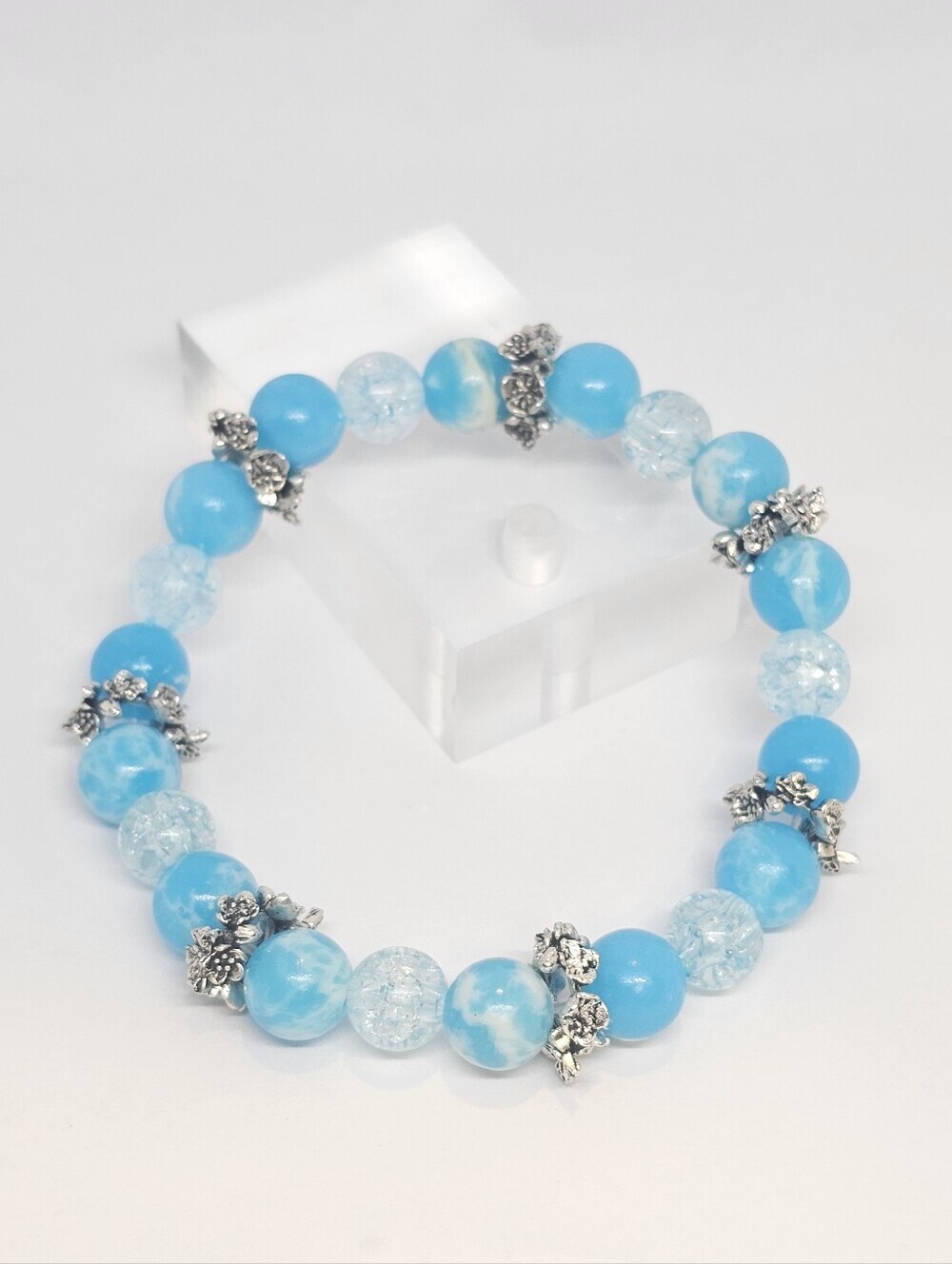 Larimar Beaded Bracelet Natural Gemstone 7.5"